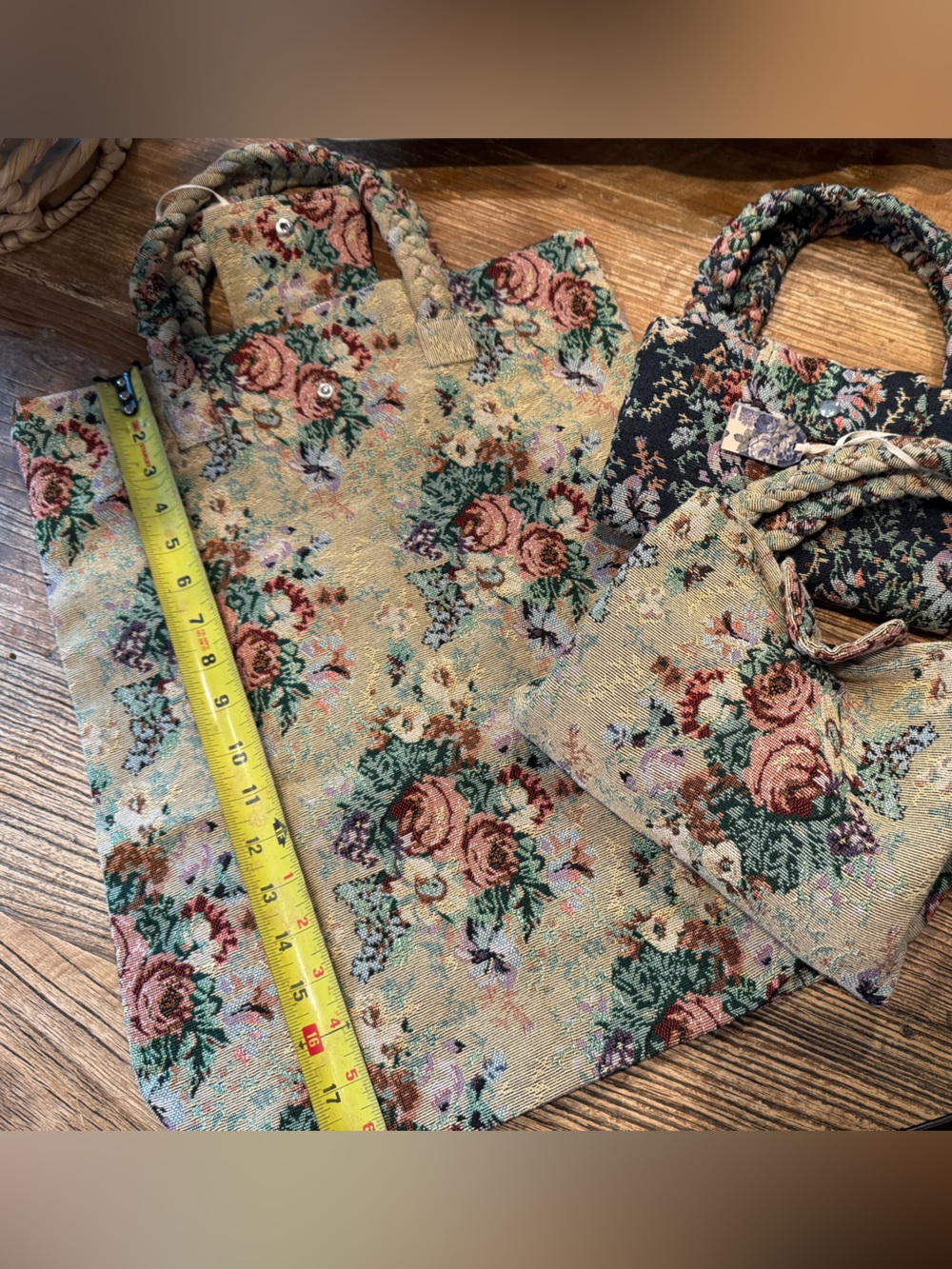 Set of 3 NWT Vintage Floral Tapestry Handbag Tote in Green and Pink
